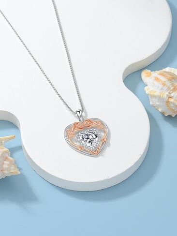 925 Sterling Silver Heart Rose Pendant Necklace with 12 Birthstone Jewelry Birthday Anniversary Mothers Day Christmas Gifts for Her Wife Girlfriend Mom in Saudi Arabia