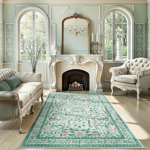 Collive Washable 5x7 Area Rug, Floral Rug for Living Room, Boho Non Slip Soft Ultra Thin Throw Indoor Rugs for Bedroom Nursery Kids Playroom Dining Room in Kuwait