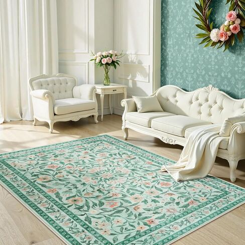 Collive Washable 5x7 Area Rug, Floral Rug for Living Room, Boho Non Slip Soft Ultra Thin Throw Indoor Rugs for Bedroom Nursery Kids Playroom Dining Room in Kuwait
