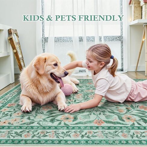 Collive Washable 5x7 Area Rug, Floral Rug for Living Room, Boho Non Slip Soft Ultra Thin Throw Indoor Rugs for Bedroom Nursery Kids Playroom Dining Room in Kuwait