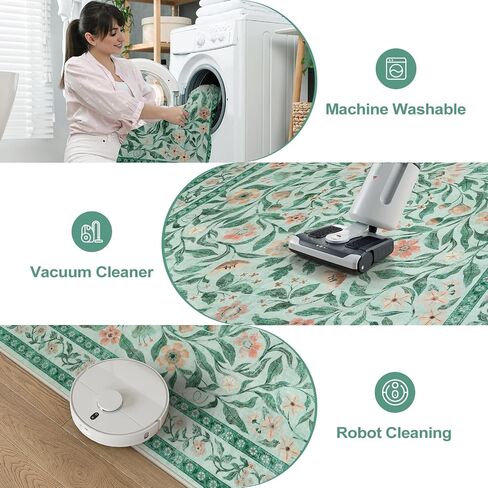 Collive Washable 5x7 Area Rug, Floral Rug for Living Room, Boho Non Slip Soft Ultra Thin Throw Indoor Rugs for Bedroom Nursery Kids Playroom Dining Room in Kuwait