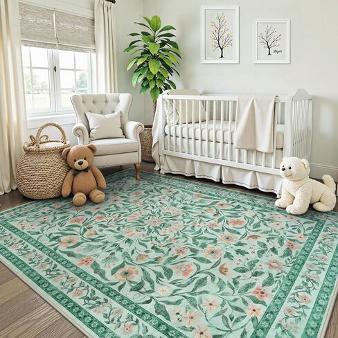 Collive Washable 5x7 Area Rug, Floral Rug for Living Room, Boho Non Slip Soft Ultra Thin Throw Indoor Rugs for Bedroom Nursery Kids Playroom Dining Room in Kuwait