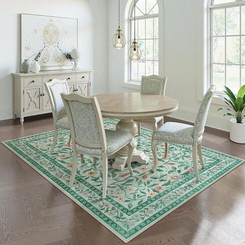 Collive Washable 5x7 Area Rug, Floral Rug for Living Room, Boho Non Slip Soft Ultra Thin Throw Indoor Rugs for Bedroom Nursery Kids Playroom Dining Room in Kuwait