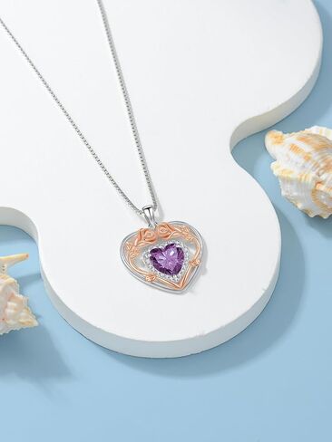 925 Sterling Silver Heart Rose Pendant Necklace with 12 Birthstone Jewelry Birthday Anniversary Mothers Day Christmas Gifts for Her Wife Girlfriend Mom in Saudi Arabia