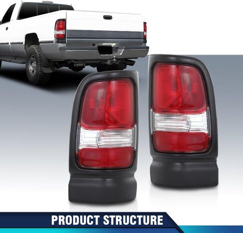 Pit66 Tail Lights Assembly متوافق مع Dodge RAM 1500 2500 3500 Truck 1994-2002 مصابيح المصابيح الخلفية بمصابيح الفرامل ذات الدافع والركاب ، اليسار واليمين ، 94-02 اليسار واليمين （العدسة الحمراء） Luz Trasera in Saudi Arabia