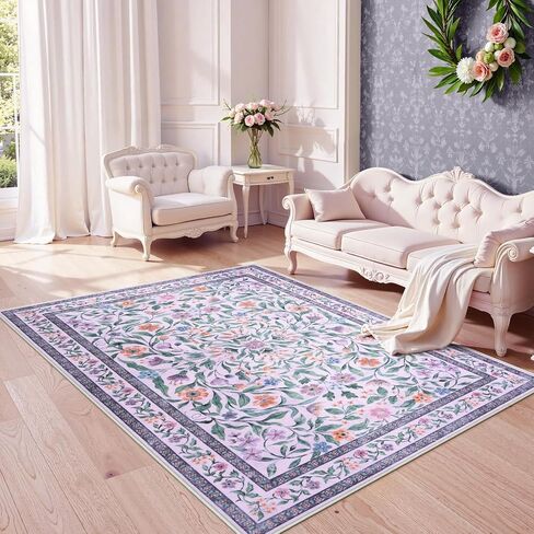 Collive Washable 5x7 Area Rug, Floral Rug for Living Room, Boho Non Slip Soft Ultra Thin Throw Indoor Rugs for Bedroom Nursery Kids Playroom Dining Room in Kuwait
