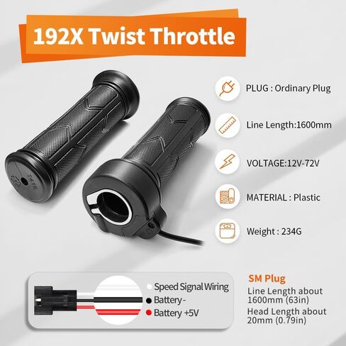 Ebile Full Twist Throttle WUXING 192X Electric Bicycle Right Handle Throttle Waterproof/SM Connector for E Bike or Electric Scooter (SM Plug) in Saudi Arabia