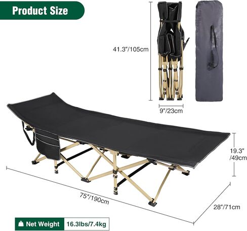 REDCAMP 28" Extra Wide Heavy Duty Camping Cots with Thicker Cot Pads for Adults, Foldable Sturdy Portable Sleeping Cot for Camping or Office, Grey & Grey Pad in Saudi Arabia