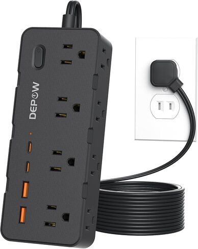 2 Prong Power Strip, 2 to 3 Prong Outlet Adapter with 8 AC & 4 USB Ports (2 USB C), 5FT Extension Cord, 1700J Two Prong Surge Protector, Wall Mountable, Ideal for Old House Non-Grounded Outlets in Kuwait