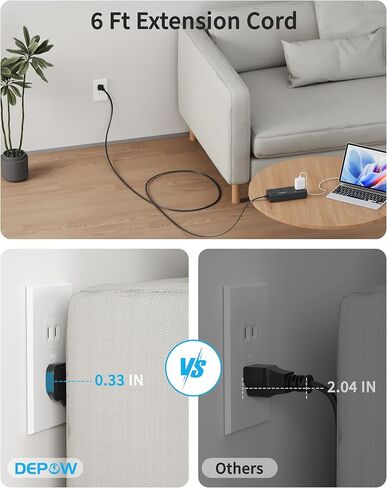 2 Prong Power Strip, 2 to 3 Prong Outlet Adapter with 8 AC & 4 USB Ports (2 USB C), 5FT Extension Cord, 1700J Two Prong Surge Protector, Wall Mountable, Ideal for Old House Non-Grounded Outlets in Kuwait