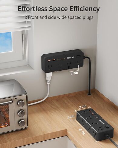 2 Prong Power Strip, 2 to 3 Prong Outlet Adapter with 8 AC & 4 USB Ports (2 USB C), 5FT Extension Cord, 1700J Two Prong Surge Protector, Wall Mountable, Ideal for Old House Non-Grounded Outlets in Kuwait