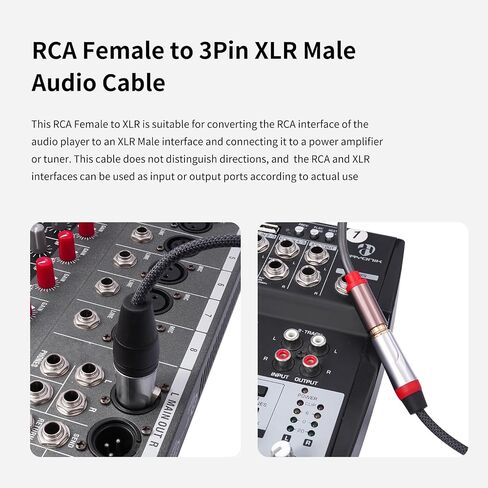 2 حزمة 1FT RCA أنثى إلى 3Pin XLR أنثى متوازنة إلى كابل الصوت غير المتوازن؛ عائلة XLR متوازنة إلى كابل أنثى RCA غير متوازن لمضخم الطاقة، خلاط، مشغل الصوت in Kuwait