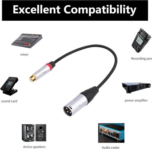 2 حزمة 1FT RCA أنثى إلى 3Pin XLR أنثى متوازنة إلى كابل الصوت غير المتوازن؛ عائلة XLR متوازنة إلى كابل أنثى RCA غير متوازن لمضخم الطاقة، خلاط، مشغل الصوت in Kuwait