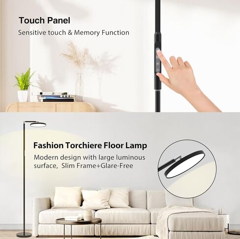 Modern Eye-Care LED Floor Lamp,72" White Standing Lamps with Remote & Touch Control, 18W Tall Torchiere Bright Lamp for Bedroom,Office,Living Room in Kuwait