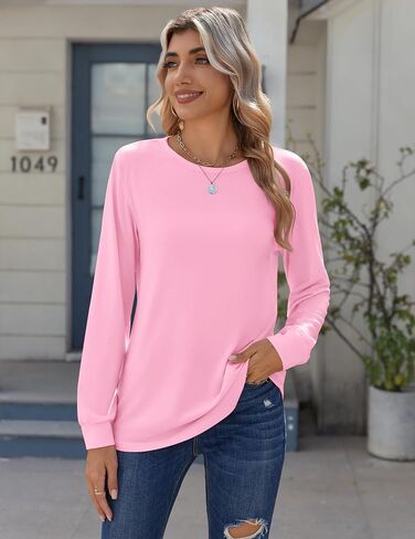 Zeagoo Tops for Women Dressy Crewneck Long Sleeve Shirts Lightweight Loose Fit Basic Tee Business Casual Outfits in Saudi Arabia