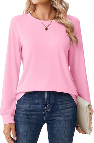 Zeagoo Tops for Women Dressy Crewneck Long Sleeve Shirts Lightweight Loose Fit Basic Tee Business Casual Outfits in Saudi Arabia