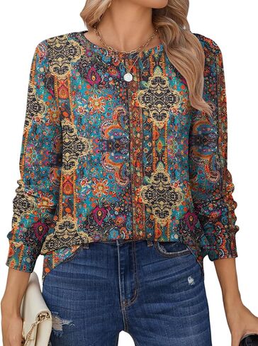 Zeagoo Tops for Women Dressy Crewneck Long Sleeve Shirts Lightweight Loose Fit Basic Tee Business Casual Outfits in Saudi Arabia