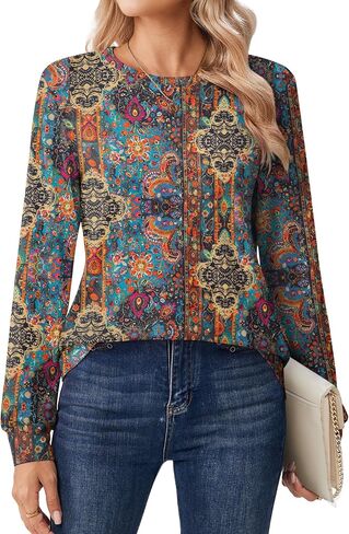 Zeagoo Tops for Women Dressy Crewneck Long Sleeve Shirts Lightweight Loose Fit Basic Tee Business Casual Outfits in Saudi Arabia