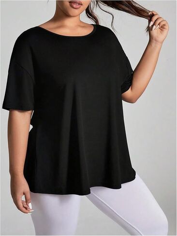 OYOANGLE Women's Plus Size Open Back Workout Tops Short Sleeve Criss Cross T-Shirts Athletic Gym Tee Top in Saudi Arabia