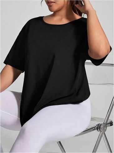 OYOANGLE Women's Plus Size Open Back Workout Tops Short Sleeve Criss Cross T-Shirts Athletic Gym Tee Top in Saudi Arabia