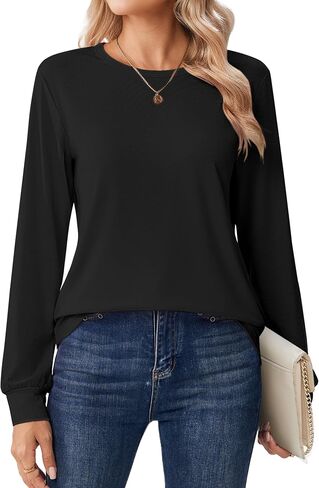 Zeagoo Tops for Women Dressy Crewneck Long Sleeve Shirts Lightweight Loose Fit Basic Tee Business Casual Outfits in Saudi Arabia