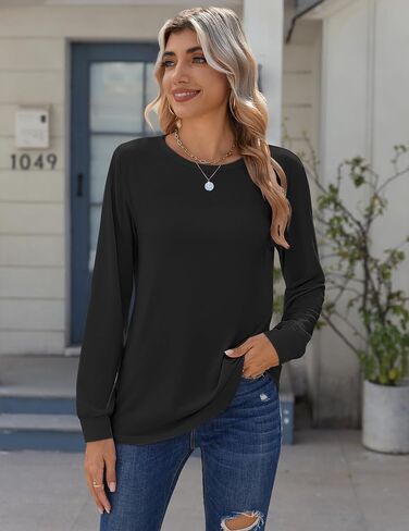 Zeagoo Tops for Women Dressy Crewneck Long Sleeve Shirts Lightweight Loose Fit Basic Tee Business Casual Outfits in Saudi Arabia