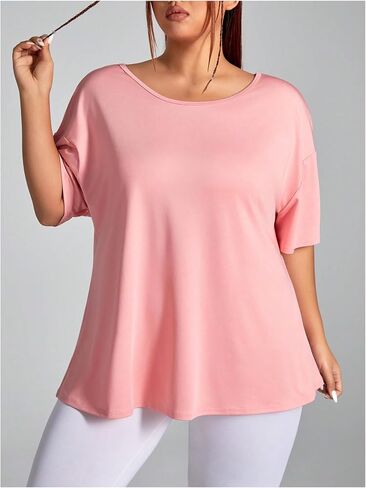 OYOANGLE Women's Plus Size Open Back Workout Tops Short Sleeve Criss Cross T-Shirts Athletic Gym Tee Top in Saudi Arabia