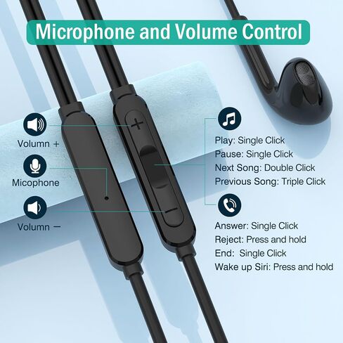 USB C Headphones for iPhone 16 15, Wired Headphones USBC for iPad Pro Air Mini, iPad 10th, MacBook, Type C Earbuds for Samsung, Google Pxiel, Earphones for Lenovo, Dell, Microphone, Volume Control in Kuwait