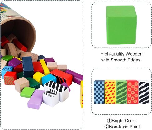 Counting Sorting Cube Blocks, 102 Pack 1 Inch Colorful Square Wooden Blocks, Colored Unfinished Wood Building Block, Puzzle Making and DIY Craft Stacking Blocks Toys for Kids Adults Classroom in Kuwait