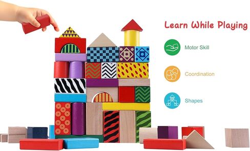 Counting Sorting Cube Blocks, 102 Pack 1 Inch Colorful Square Wooden Blocks, Colored Unfinished Wood Building Block, Puzzle Making and DIY Craft Stacking Blocks Toys for Kids Adults Classroom in Kuwait