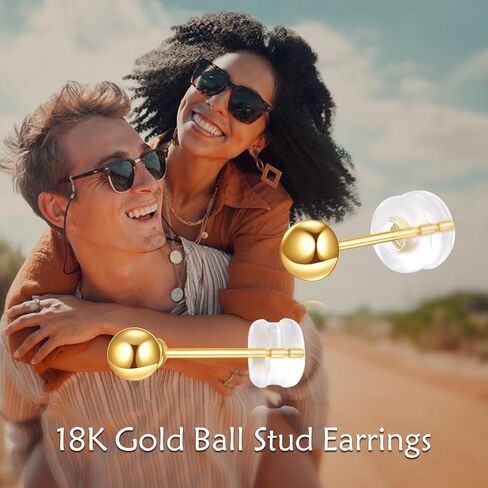 KECHO 18K Real Yellow Gold Ball Stud Earrings Solid Gold Ball Stud Earrings for Women in Saudi Arabia