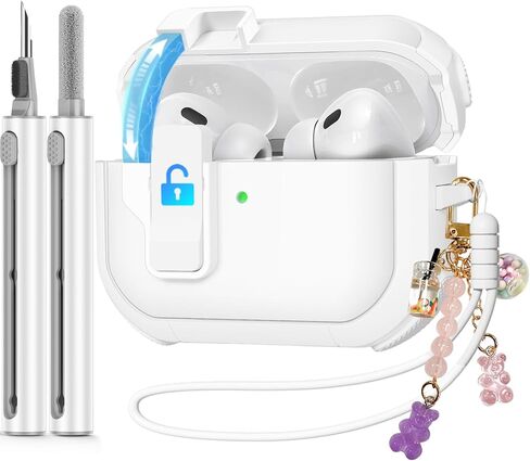حافظة لجهاز AirPods Pro الجيل الثاني/الأول مع مجموعة أدوات تنظيف، حافظة قفل آمنة Ekoonpft لهاتف Apple Airpod Pro 2&1 Gen مع حزام معصم من السيليكون وسلسلة مفاتيح حلوى لطيفة للنساء، أرجواني in Saudi Arabia