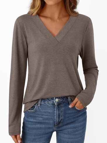 AUTOMET Womens Long Sleeve Tops T Shirts V Neck Casual Top Comfortable Shirt Soft Basic Tees Women Blouses in Saudi Arabia