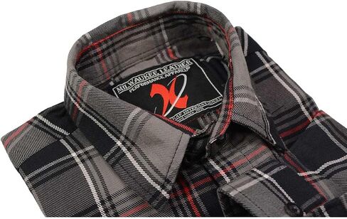 Milwaukee Leather MNG11658 Men's Black and Grey with Red Long Sleeve Cotton Flannel Shirt in Saudi Arabia