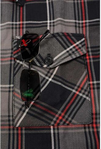 Milwaukee Leather MNG11658 Men's Black and Grey with Red Long Sleeve Cotton Flannel Shirt in Saudi Arabia