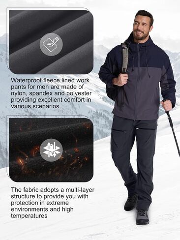 Mens Winter Snow Pants, Fleece Lined Waterproof Insulated Men's Ski Pants For Cold Weather, Outdoor Soft-Shell Snowboard Pant in Saudi Arabia