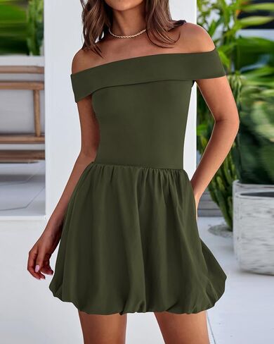 Prettygarden نساء الصيف مثير قبالة فستان الفقاعة الكتف 2025 متماسكة ومنسوجة حفلات كوكتيل صغيرة الفساتين مع جيوب in Kuwait