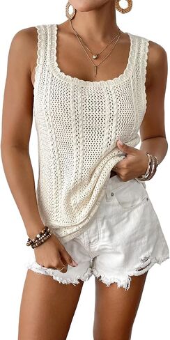 Bsubseach Womens crochet بلا أكمام أعلى الصيف جوفاء خارج الكروشيه سترة سترة الشبكات التغطية الشاطئ in Kuwait