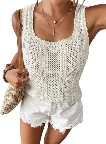 Bsubseach Womens crochet بلا أكمام أعلى الصيف جوفاء خارج الكروشيه سترة سترة الشبكات التغطية الشاطئ in Kuwait