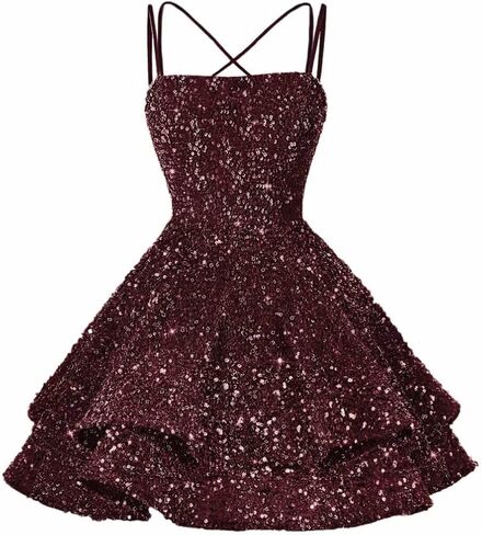 Sequin Short Square Neck Homecoming Dress for Teen Sparkly Prom Dress Sweet 16 Photo Shoot Cocktail Gowns RO205 in Saudi Arabia