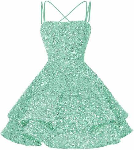 Sequin Short Square Neck Homecoming Dress for Teen Sparkly Prom Dress Sweet 16 Photo Shoot Cocktail Gowns RO205 in Saudi Arabia