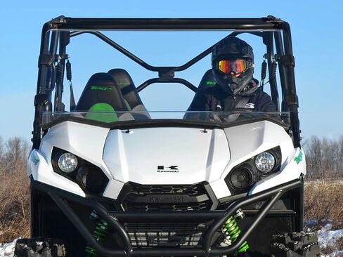 SuperATV Heavy-Duty Full Windshield for 2016+ Kawasaki Teryx 800 / 4 800 / 2021+ Teryx S / Teryx S 4 | Rattle-Free Fit |1/4" Thick Clear Polycarbonate that is 250x Stronger than Glass | USA Made in Saudi Arabia
