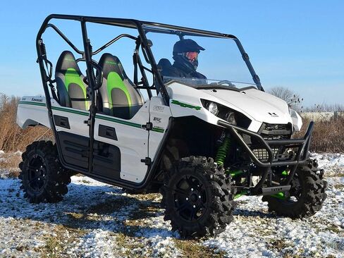 SuperATV Heavy-Duty Full Windshield for 2016+ Kawasaki Teryx 800 / 4 800 / 2021+ Teryx S / Teryx S 4 | Rattle-Free Fit |1/4" Thick Clear Polycarbonate that is 250x Stronger than Glass | USA Made in Saudi Arabia