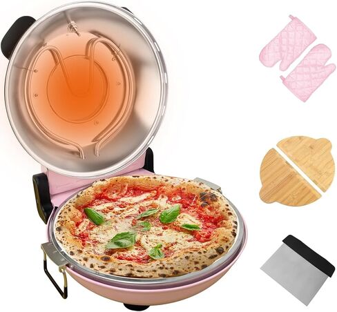 فرن البيتزا، فرن بيتزا كهربائي 12 بوصة، آلة صنع البيتزا بفرن البيتزا الحجري للمنزل مع مجاديف بيتزا خشبية وقطاعة بيتزا وقفازات in Kuwait