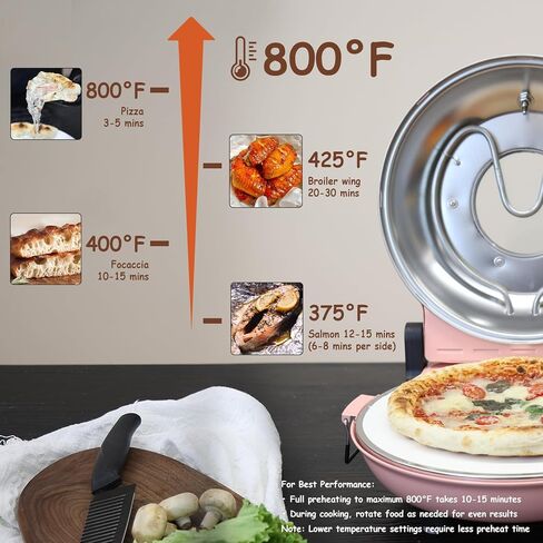 فرن البيتزا، فرن بيتزا كهربائي 12 بوصة، آلة صنع البيتزا بفرن البيتزا الحجري للمنزل مع مجاديف بيتزا خشبية وقطاعة بيتزا وقفازات in Kuwait