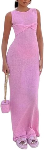 Aibearty Women's Women's Mesh Treedless Bodycon Dress Sexy Twist Knot See من خلال الكروشيه Maxi Dress Beach Bikini Cove in Saudi Arabia