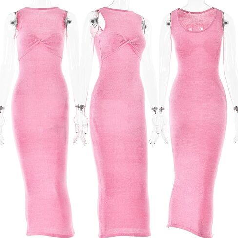 Aibearty Women's Women's Mesh Treedless Bodycon Dress Sexy Twist Knot See من خلال الكروشيه Maxi Dress Beach Bikini Cove in Saudi Arabia