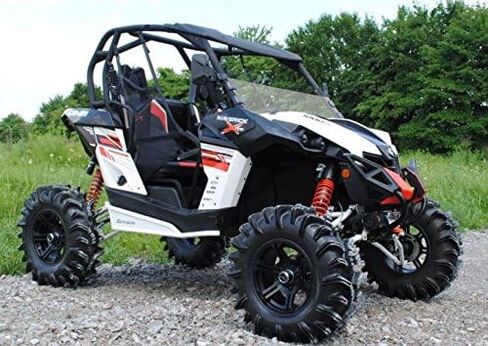 SuperAtv Hight-Duty Half Windshield لـ Can-Am Maverick (انظر التركيب) | دافئ ، نوم خالية من الحشرجة | 1/4 "سميك داكن البولي كربونات 250 مرة أقوى من الزجاج | الولايات المتحدة الأمريكية مصنوعة in Saudi Arabia