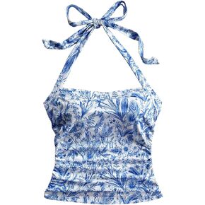 SOLY HUX Women's Floral Print Halter Neck Crop Tops Tie Backless Fitted Tank Shirts Summer Vacation Clothes in Saudi Arabia