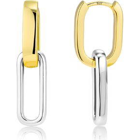 Gold Plated Two Tone Link Dangle Earrings for Women Trendy Paperclip Silver Drop Earrings Convertible Link Chain Earing in Kuwait